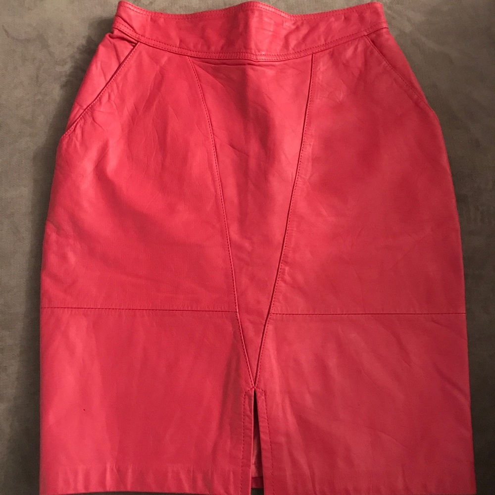 Vince red leather skirt